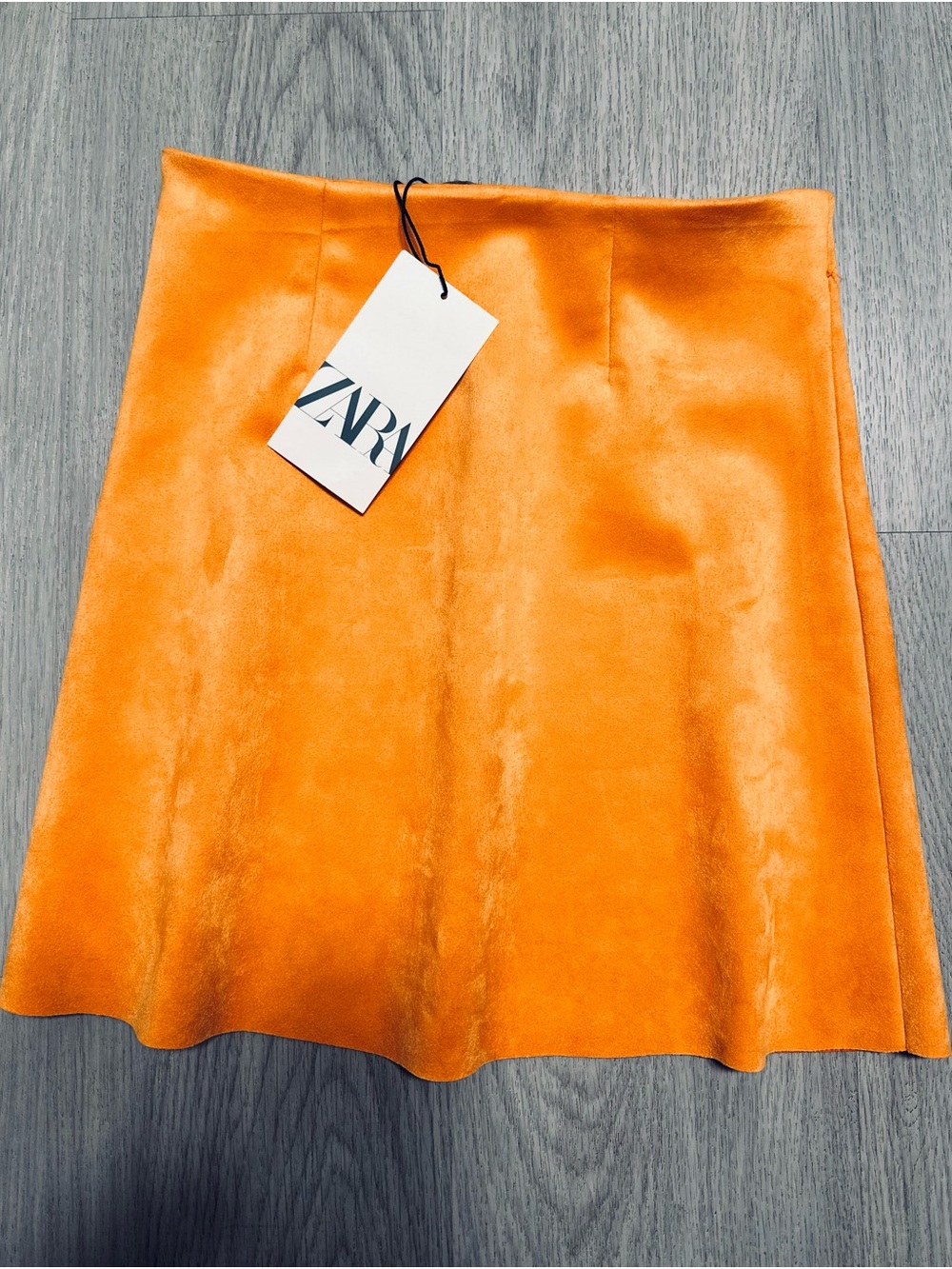 NWT ZARA Bright Orange A-Line Suede-Look Skirt- Size S